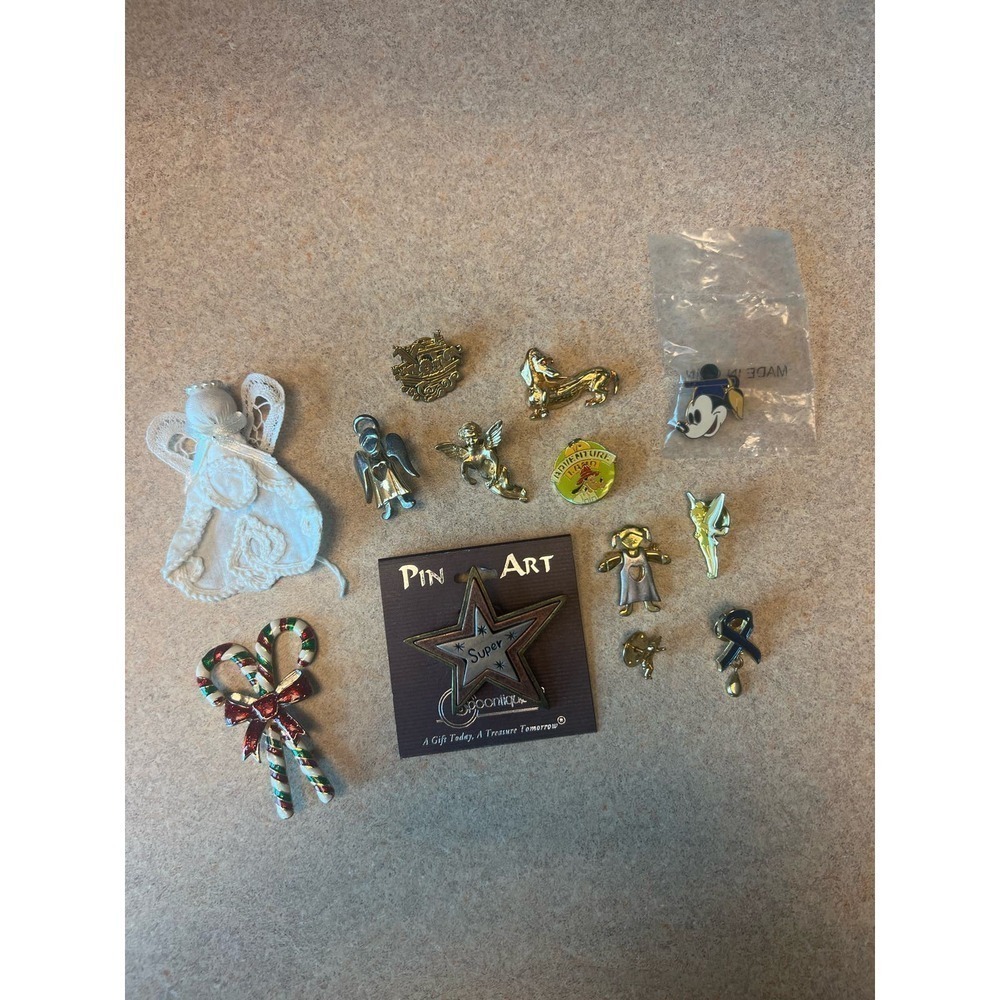 Vintage Pin Lot Disney Mickey Tinkerbell‎ Spoontiques Star Holiday Angel Brooch